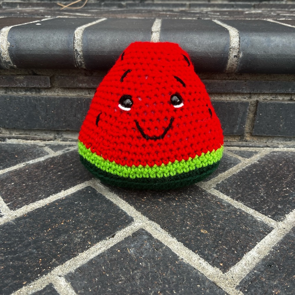Hand Crochet ed Happy Little Watermelon Plushie Stuffed Animal!